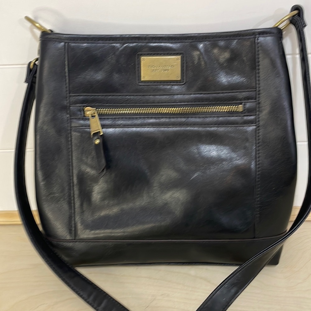 TIGNANELLO Women Black Leather Adjustable Strap Crossbody Shoulder Bag Purse